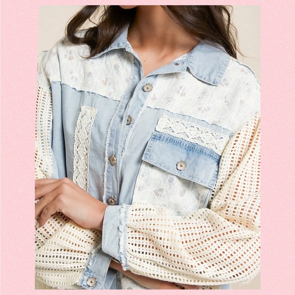 🌸POL Lace Patchwork Denim Jacket🌸 - Picture 2 of 16